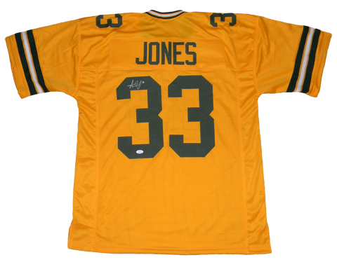 AARON JONES AUTOGRAPHED SIGNED GREEN BAY PACKERS #33 GOLD JERSEY JSA