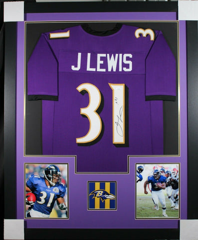 JAMAL LEWIS (Ravens purple TOWER) Signed Autographed Framed Jersey JSA