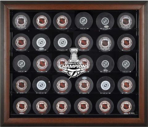 Tampa Bay Lightning 2021 Stanley Cup Champions Brown Framed 30-Puck