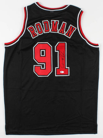 Dennis Rodman Signed Black Chicago Bulls Jersey (Beckett COA) Leading Rebounder