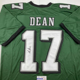 Autographed/Signed Nakobe Dean Philadelphia Green Football Jersey JSA COA