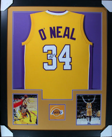 SHAQUILLE O'NEAL (Lakers yellow TOWER) Signed Autographed Framed Jersey Beckett