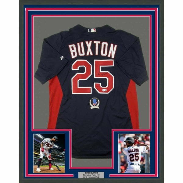 FRAMED Autographed/Signed BYRON BUXTON 33x42 Twins Blue Majestic