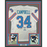 FRAMED Autographed/Signed EARL CAMPBELL 33x42 Houston White Jersey Beckett COA