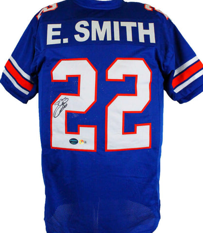 Emmitt Smith Autographed Blue College Style Jersey-Beckett W Hologram *Black