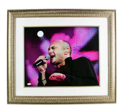 Phil Collins Signed Framed 16x20 Photo - Purple Background & Microphone
