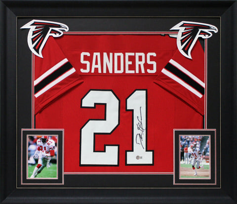 Deion Sanders Authentic Signed Red Pro Style Framed Jersey BAS Witnessed