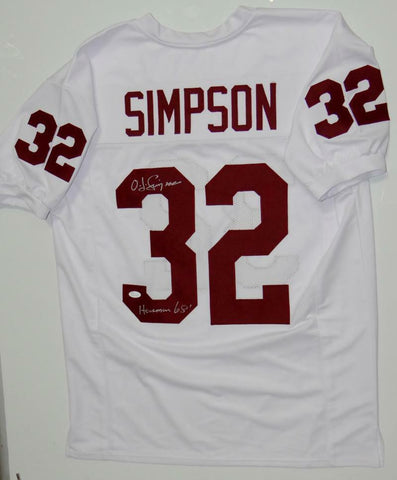 O.J. Simpson Autographed White College Style Jersey- JSA Witnessed Auth