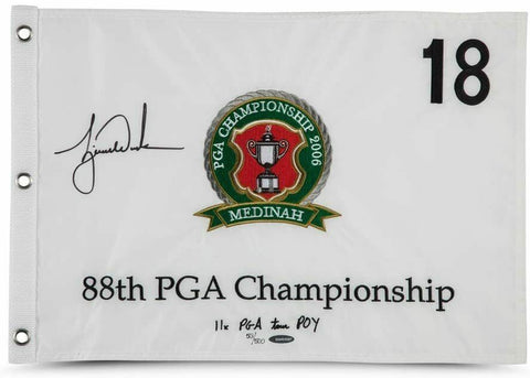TIGER WOODS Autographed & Embroidered 2006 PGA Championship Pin Flag UDA LE 500