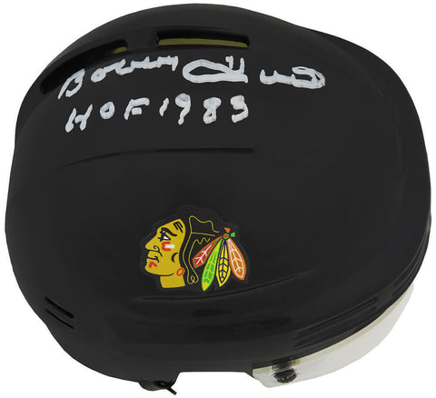 Bobby Hull signed Blackhawks Black Hockey Mini Helmet w/HOF 1983 -(SCHWARTZ COA)