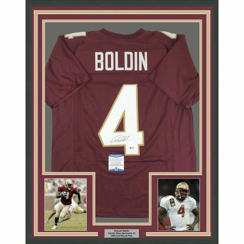 FRAMED Autographed/Signed ANQUAN BOLDIN 33x42 Florida State Jersey Beckett COA