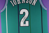 LARRY JOHNSON (Hornets teal TOWER) Signed Autographed Framed Jersey PSA