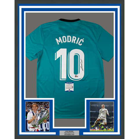 Framed Autographed/Signed Luka Modric 33x42 Real Madrid Teal Jersey BAS COA