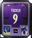 JUSTIN TUCKER (Ravens purple TOWER) Signed Autographed Framed Jersey JSA