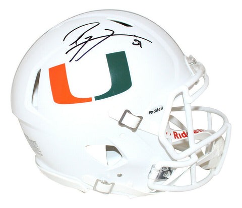 Ray Lewis Autographed Miami Hurricanes Authentic White Speed Helmet BAS 30675