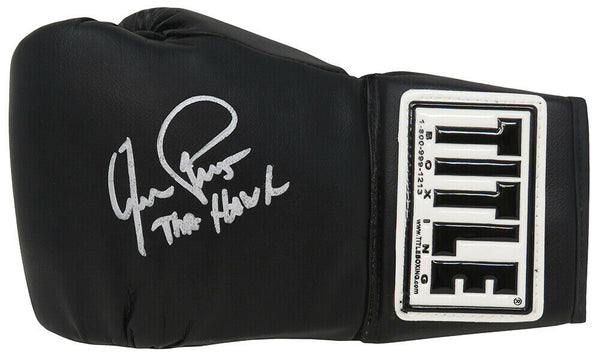 Aaron Pryor Signed Title Black Full Size Boxing Glove w/The Hawk - (JSA COA)