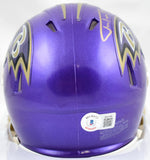 Justin Tucker Signed Baltimore Ravens Flash Speed Mini Helmet- Beckett W Holo