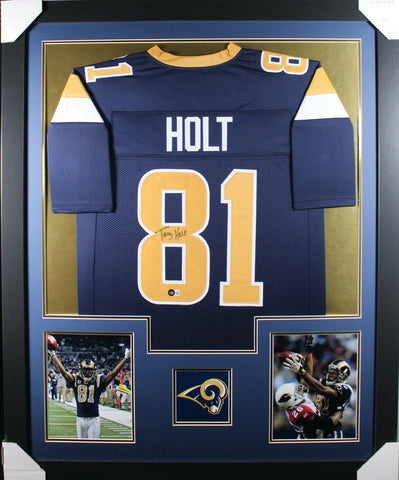 TORRY HOLT (Rams blue TOWER) Signed Autographed Framed Jersey Beckett