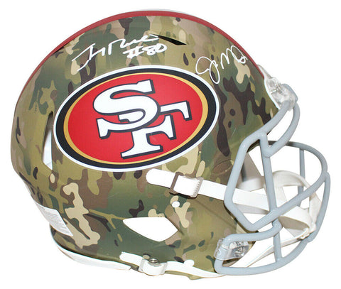 Joe Montana & Jerry Rice Autographed 49ers Authentic Camo Helmet BAS 29634