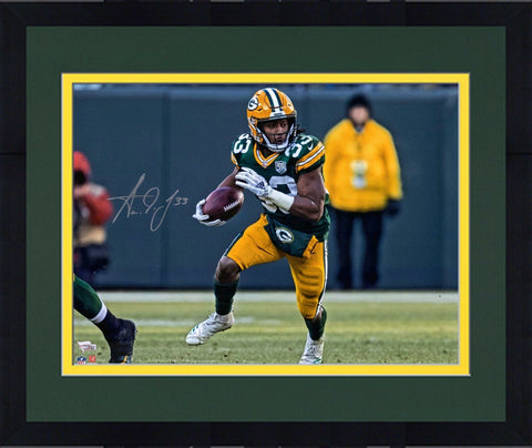 Framed Aaron Jones Green Bay Packers Signed 16" x 20" Green Running Photo