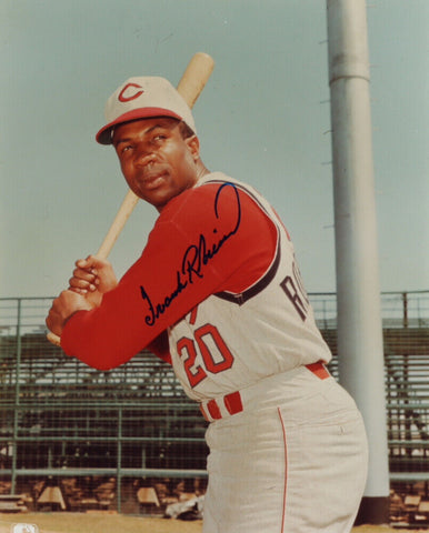 Frank Robinson Signed Cincinnati Reds 8x10 Photo (AutographCOA) 2xMVP A.L. & N.L