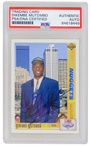 Dikembe Mutombo autographed 1991-92 Upper Deck Rookie Card #3 (PSA Encapsulated)