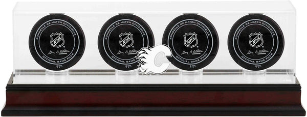 Calgary Flames Mahogany Four Hockey Puck Logo Display Case
