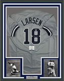 Framed Autographed/Signed Don Larsen Inscribed 33x42 NY Grey Jersey Beckett COA