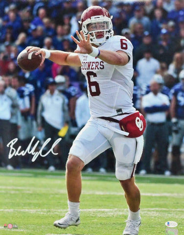 Baker Mayfield Signed Sooners 16x20 HM Passing White Jersey Photo-Beckett W Auth