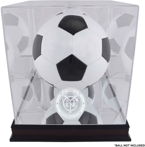 New York City FC Mahogany Team Logo Soccer Ball Display Case