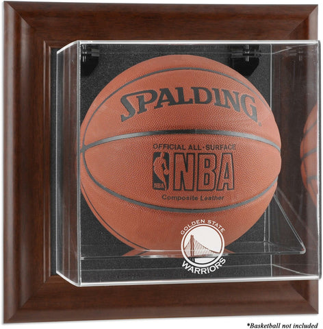 Golden St Warriors Brown Framed Wall-Mounted Team Logo Basketball Display Case