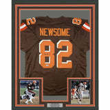 FRAMED Autographed/Signed OZZIE NEWSOME 33x42 Brown Football Jersey Beckett COA