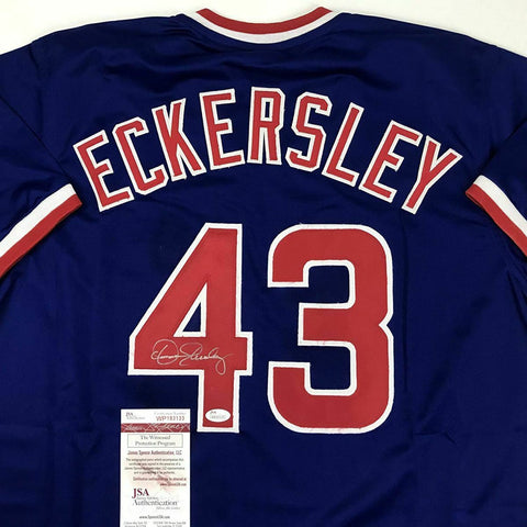 Autographed/Signed DENNIS ECKERSLEY Chicago Blue Baseball Jersey JSA COA Auto