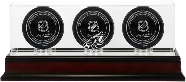 Arizona Coyotes Mahogany Three Hockey Puck Logo Display Case