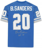 Barry Sanders Lions Signed Mitchell & Ness Blue Jersey w/"HOF 04" Insc