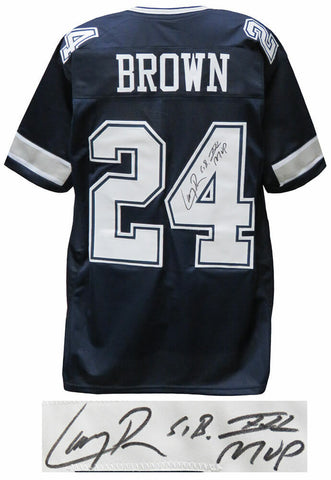 Larry Brown (COWBOYS) Signed Navy Custom Football Jersey w/SB MVP - SCHWARTZ COA