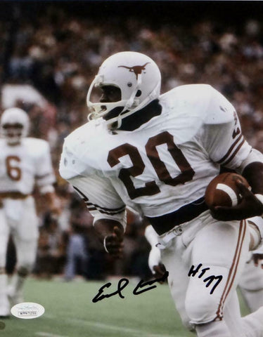 Earl Campbell Signed Texas Longhorns 8x10 White Jersey Photo w/HT 77- JSA W Auth