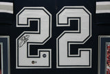 Emmitt Smith Autographed/Signed Pro Style Framed Blue XL Jersey Beckett 35357