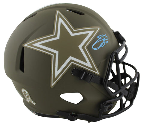 Cowboys Emmitt Smith Signed Salute To Service F/S Speed Proline Helmet BAS Wit