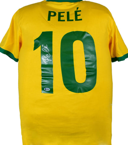 Pele Autographed Brazil CBD Yellow Soccer Jersey-Beckett *Silver