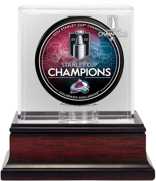 Avalanche 2022 Stanley Cup Champs Mahogany Hockey Puck Logo Display Case