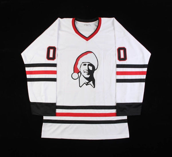 Autographed/Signed Chevy Chase Clark Griswold Christmas Vacation Movie  Chicago Red Hockey Jersey Beckett BAS COA - Hall of Fame Sports Memorabilia