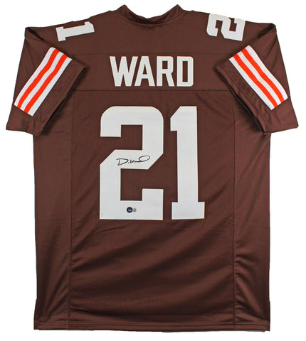 Denzel Ward Authentic Signed Brown Pro Style Jersey w/ White #'s BAS Witnessed