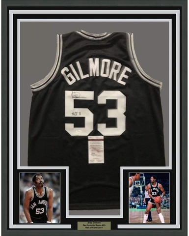 Framed Autographed/Signed Artis Gilmore HOF 11 33x42 Black Jersey JSA COA