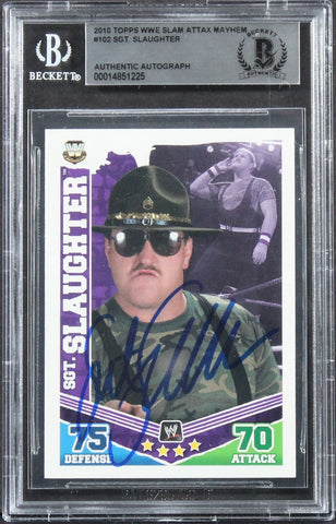Sgt. Slaughter Signed 2010 Topps WWE Slam Attax Mayhem #102 Card BAS Slabbed