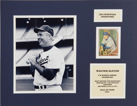 Walter Alston Signed L A & Brooklyn Dodgers 14x18 Custom Matted 1962 Topps Card
