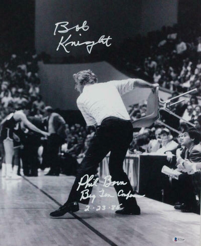 Bob Knight Phil Bova Signed 16x20 Red Chair Photo w/Insc - Beckett W Auth *White