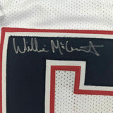 FRAMED Autographed/Signed WILLIE MCGINEST 33x42 New England White Jersey JSA COA