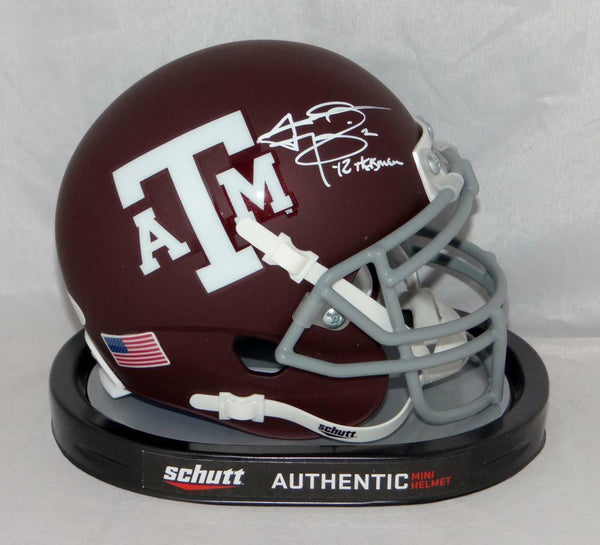 Johnny Manziel Heisman Signed Texas A&M Maroon Schutt Mini Helmet- JSA W Auth *W