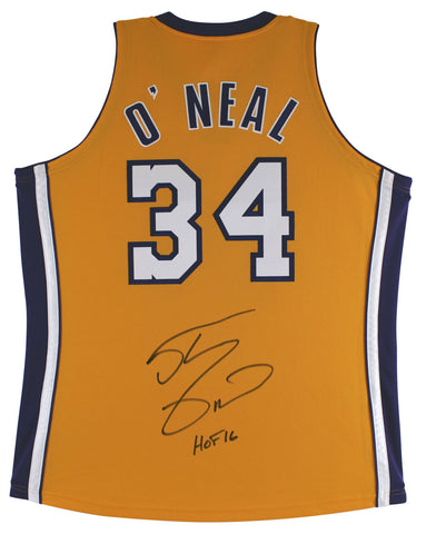 Shaquille O'Neal "HOF 16" Signed Yellow M&N 1999-00 HWC Authentic Jersey BAS Wit